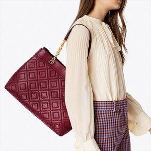 Tory Burch Fleming Triple Cmpartmt Tote Garnet NWT